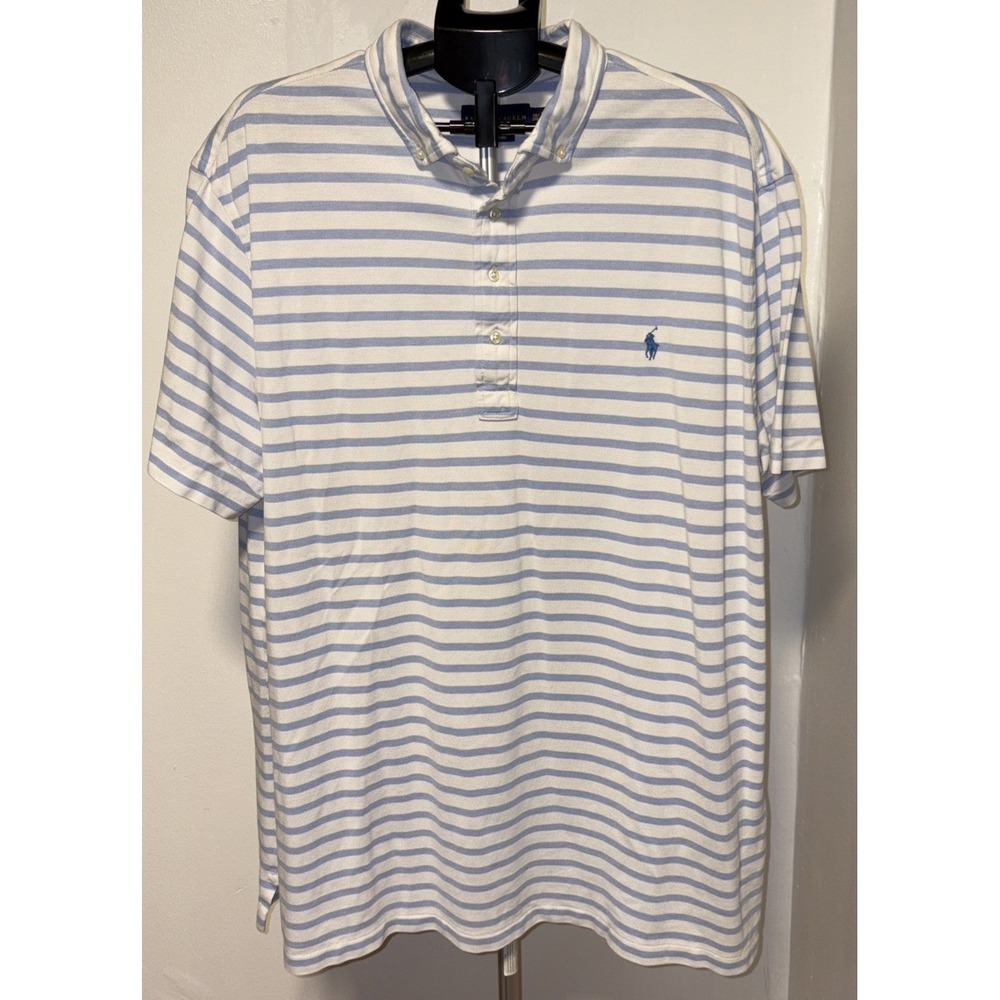 Polo Ralph Lauren Shirt Mens XXL Blue Knit Oxford Blue Striped Pony Adult 2XL